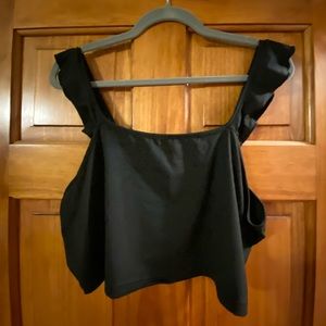 Black cropped ruffle strap top